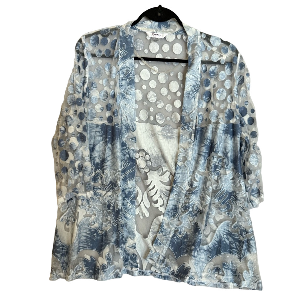 Woman Tanjay Blue and White Sheer Cardigan Small